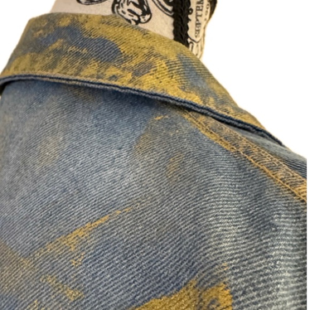 Distressed Hand-Painted Denim Maxi Duster Jacket w. Gold Finish - Picture 6 of 16